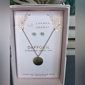 LC Lauren Conrad Daffodil Engraved Necklace and Earrings Set